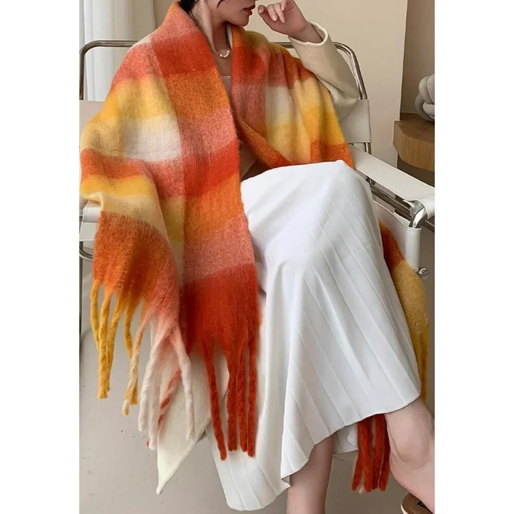 Women's Red Beige Yellow Winter Warm Shawl Cold Weather Thick Blanket Scarfs